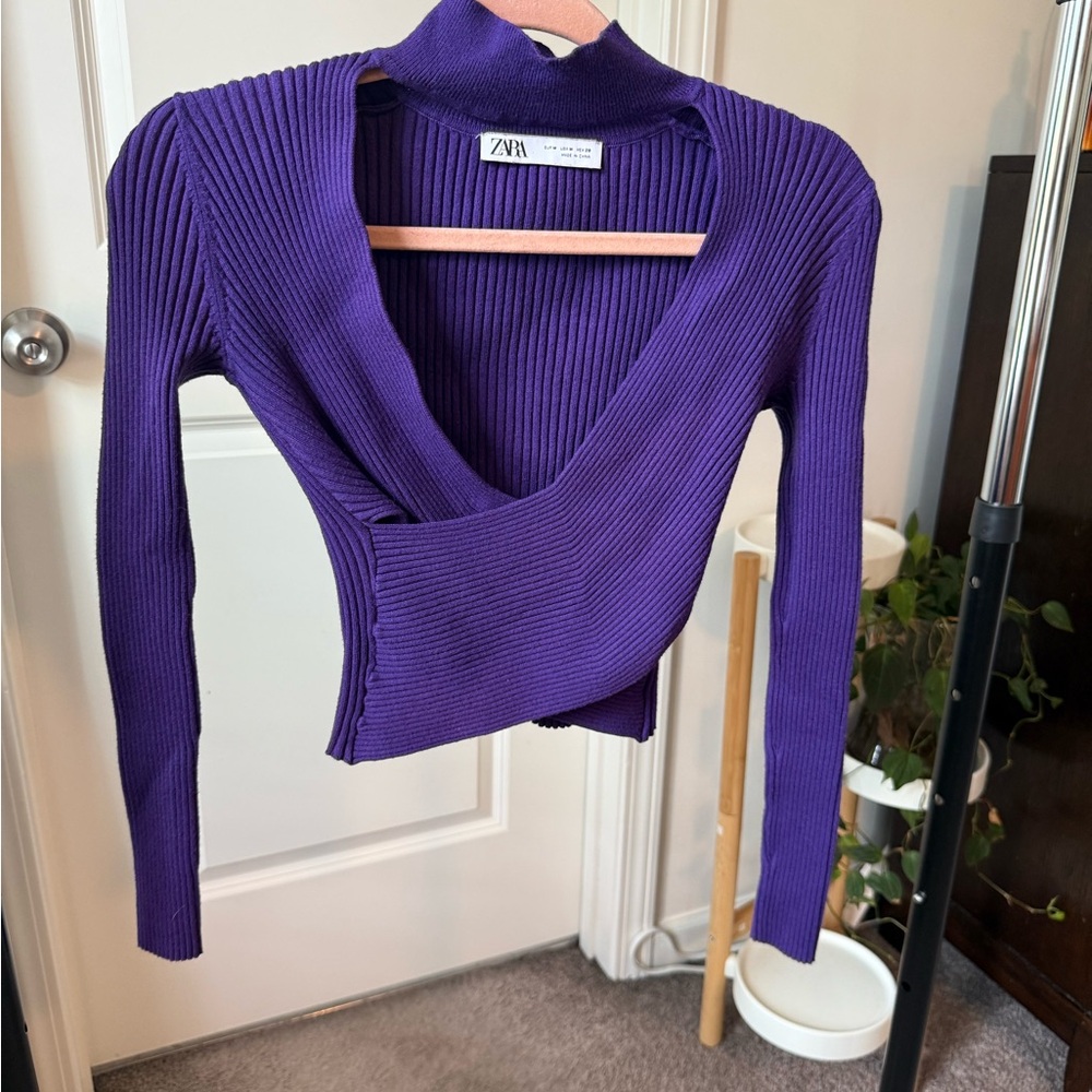 Zara Purple Ribbed Knit Sweater